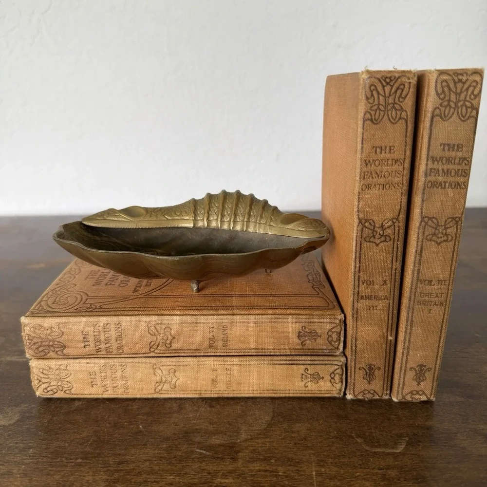 Vintage Brass Sea Shell Footed Tray Ashtray Jewelry Trinket Dish Made Pakistan